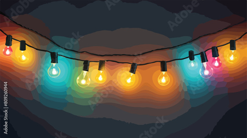 Realistic colorful Christmas lights garland with ro