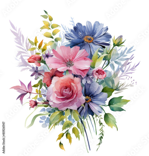 Watercolor Painting of a Bouquet of Flowers