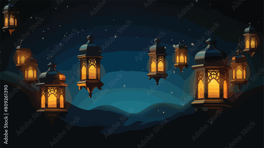 Ramadan Kareem greeting banner template with glowin