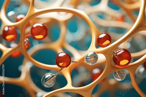 3d illustration of a complex lattice structure with interconnected orbs representing molecular bonds