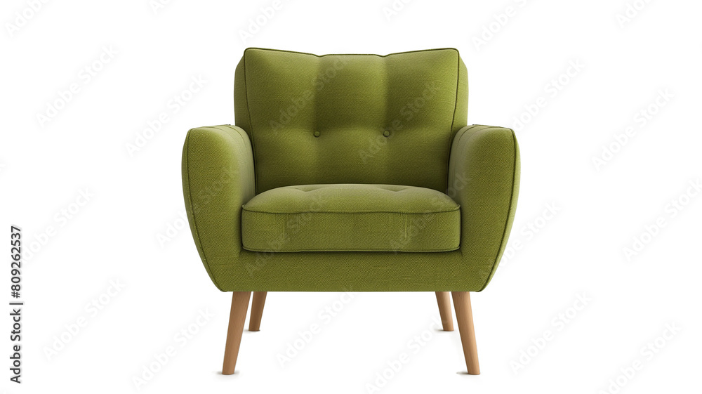 Comfortable olive green armchair with wooden legs isolated on a transparent background Comfortable olive green armchair with wooden legs isolated on a transparent background