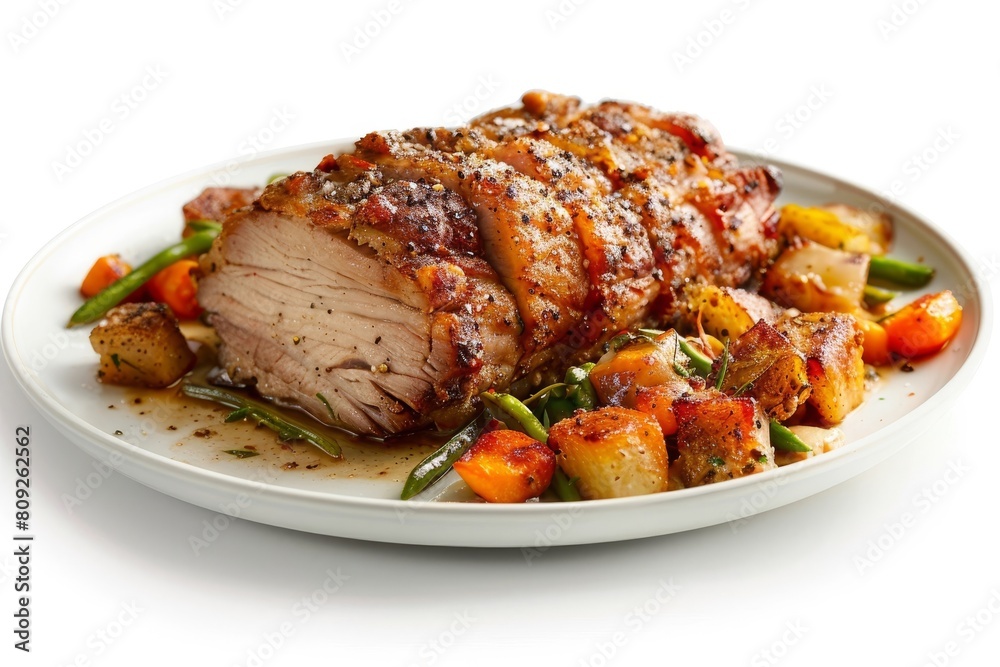 Mouthwatering Pork Shoulder with Aromatic Seasonings and Sautéed Sweet-Savory Vegetables