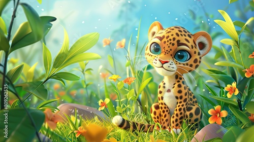 cartoon leopard 3d nature background