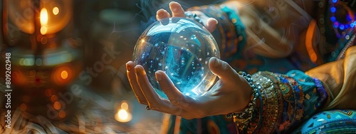 fortune teller woman with a glass ball. selective focus photo