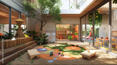 Obraz na płótnie Kindergarten or hotel playroom or playground in the garden. w salonie