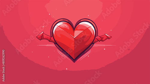 Red shiny cartoon heart pieced by Cupid arrow sketc photo