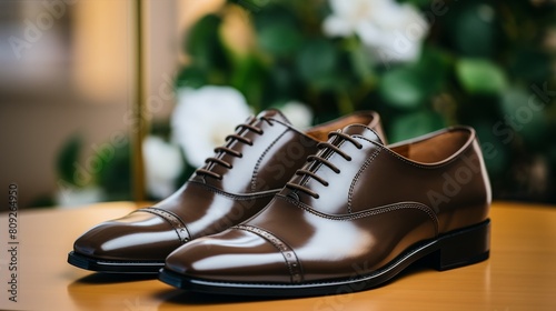 Brown Shoes on Wooden Table