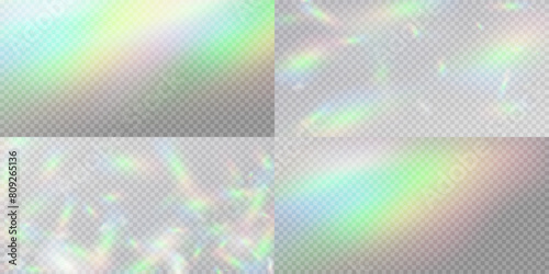 Rainbow light prism effect, transparent background. Hologram reflection, crystal flare leak shadow overlay.	 photo