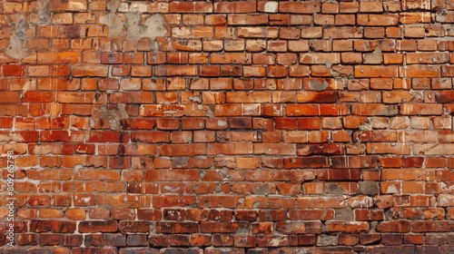 A brick wall with a few holes in it. The wall is old and has a worn appearance