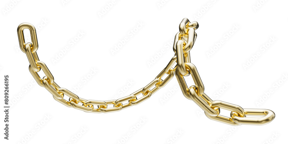 Golden chain isolated on a transparent background. 3D render of yellow metal chain. Golden chain isolated on a transparent background. 3D render of yellow metal chain.