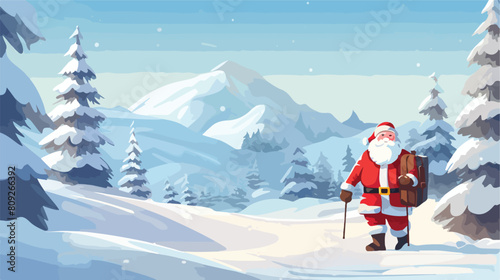 Santa Claus in the snow 2d flat cartoon vactor illu