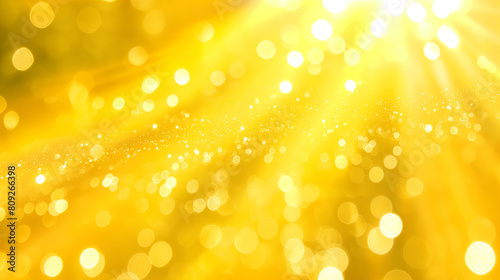 Sunny yellow overlay background with light leaks and sun rays, copy space. Sunshine bright art design in warm color.