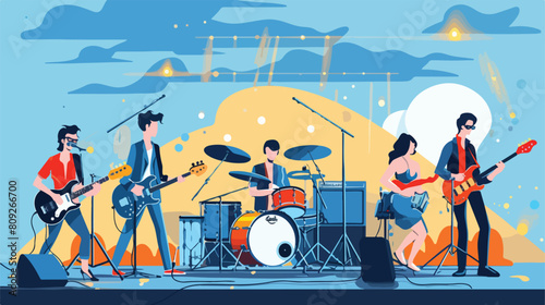 Rock band on the stage. Musical group cartoon vecto photo