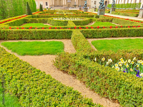 Prague- Czech- 8 April 2024: Wallenstein gardens with baroque palace in Prague photo