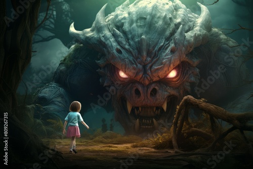 Malevolent Fantasy monster. Adventure battle fairy tale. Generate Ai