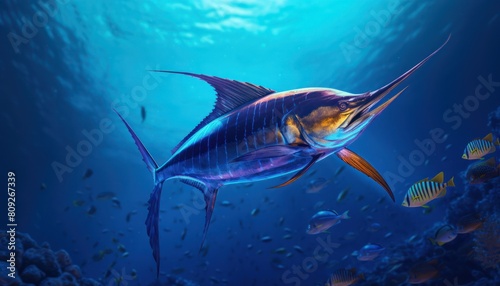 Giant Marlin fish in the ocean, beautiful view of marlin fish in the blue ocean