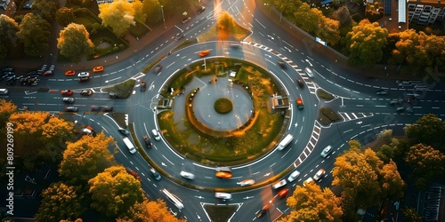 Aerial drone view of a traffic-free roundabout in the Netherlands. Concept Aerial Photography, Netherlands, Roundabout, Traffic-Free, Drone View photo
