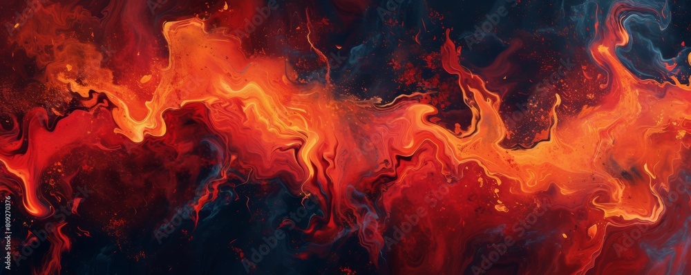 Vivid red and orange abstract fluid art
