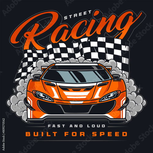 Street racing colorful vintage flyer