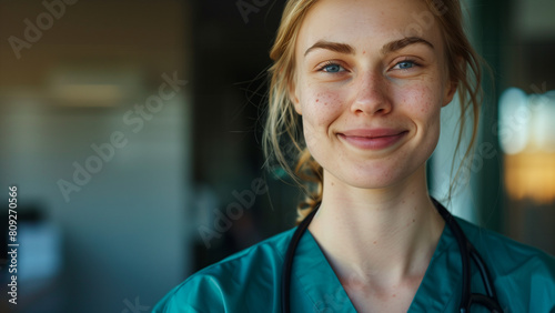 Healing Grace: A Smiling Doctor in Scrubs photo