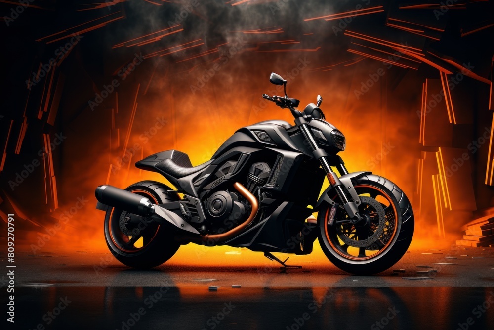 The stunning display of modern motorcycle power with dynamic lighting and spark effects