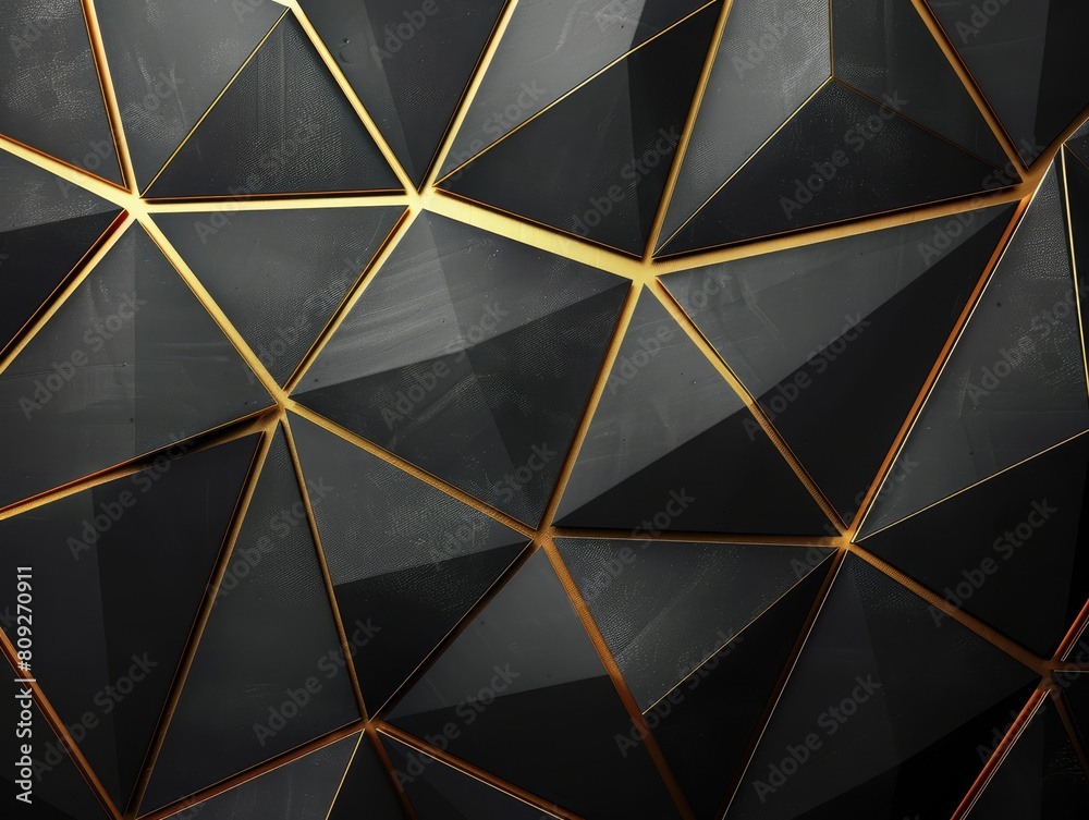 Black geometric shapes with elegant gold lines on a dark background. Black geometric shapes with elegant gold lines on a dark background.