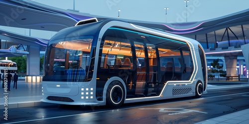Futuristic doubledecker bus The concept of autonomous transportation with white background photo