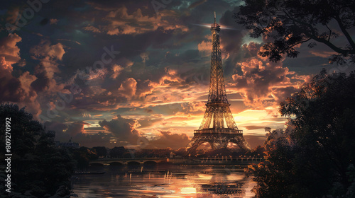 Eiffel Tower in Paris at sunset, France. © Alex Alex
