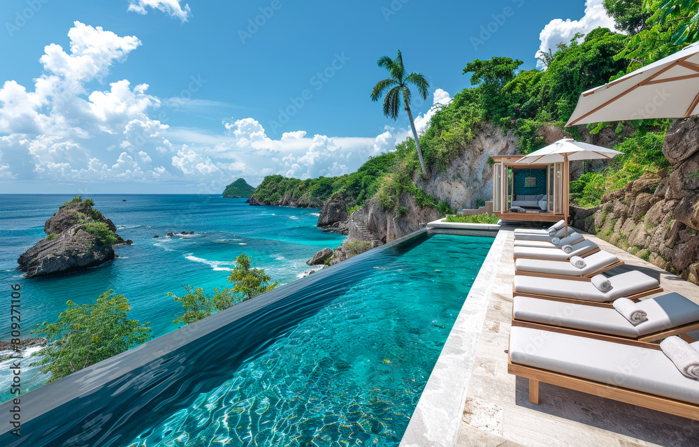 Infinity pool on the beach with beautiful view