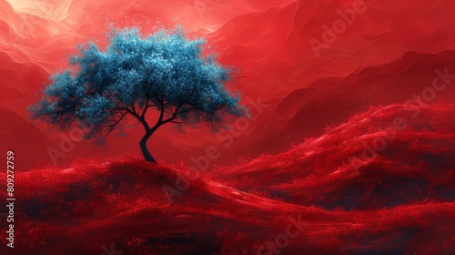 Blue tree in a red landscape