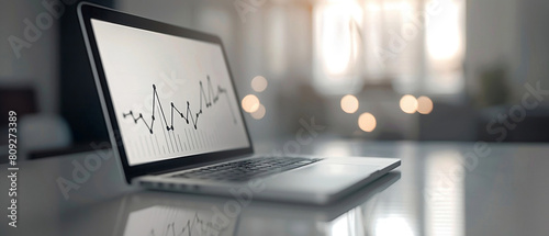Working laptop with charts on the monitor