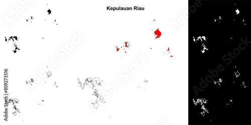 Kepulauan Riau province outline map set photo