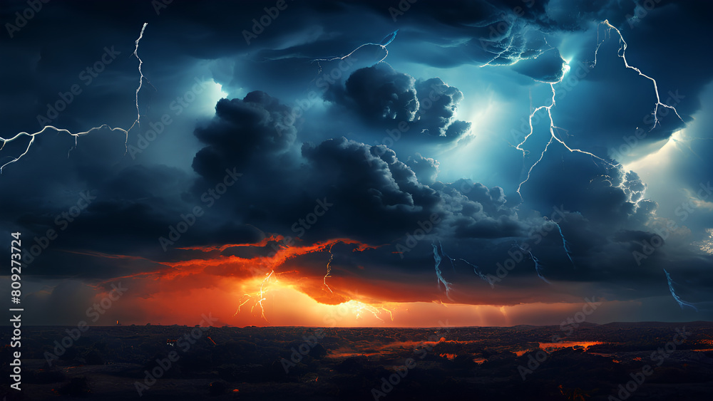 Black storm clouds with lightnings and smoke AI PNG