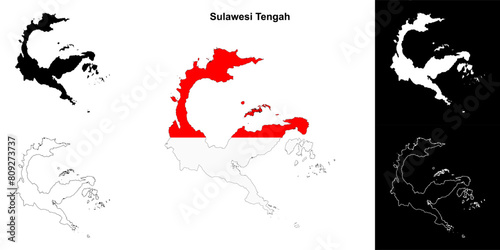 Sulawesi Tengah province outline map set photo