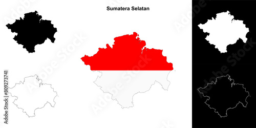 Sumatera Selatan province outline map set photo