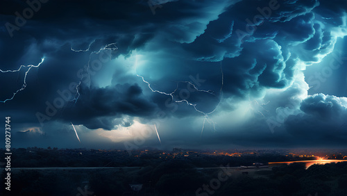 Black storm clouds with lightnings and smoke AI PNG © Ahsan Ali