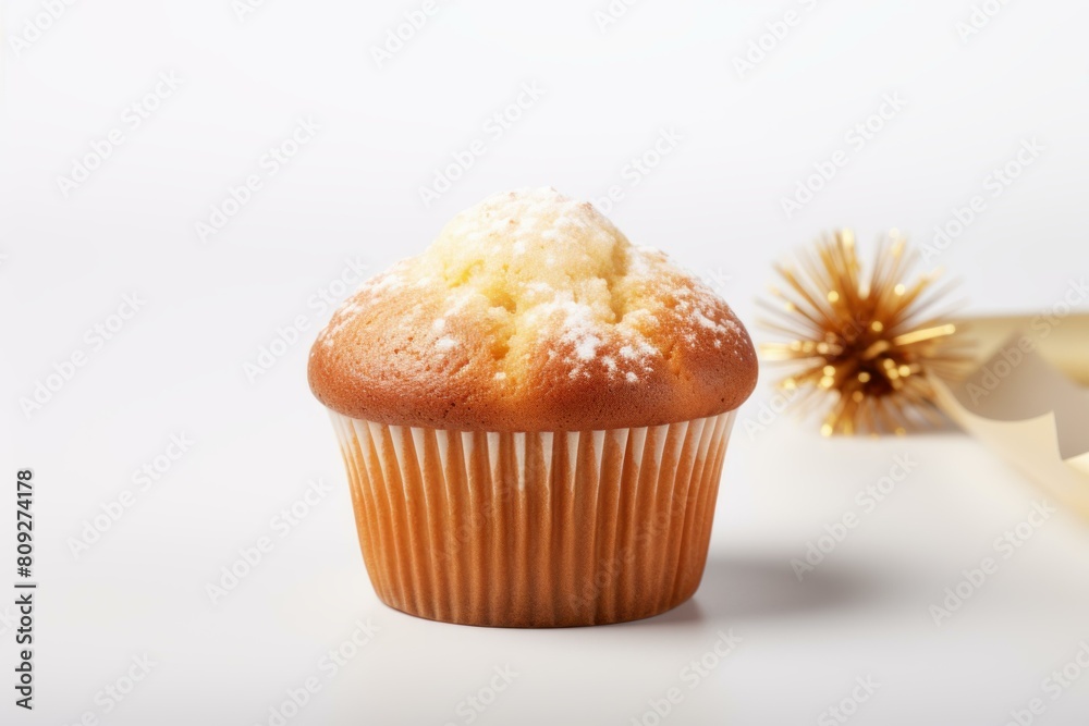 Single delectable muffin with a celebratory sparkler on a clean, white backdrop Single delectable muffin with a celebratory sparkler on a clean, white backdrop