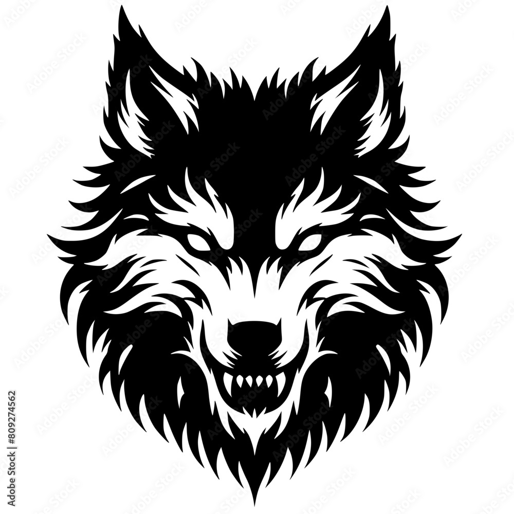 Scary wolf face silhouette