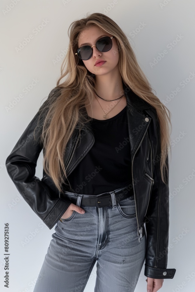Stylish Blonde Model with Round Sunglasses. Generative AI. Stylish Blonde Model with Round Sunglasses. Generative AI.