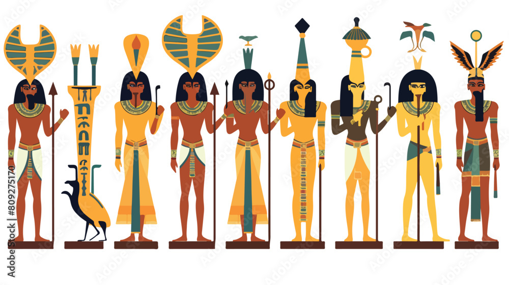 Set of Egyptian gods and goddesses. Deities of Anci Stock Vector ...