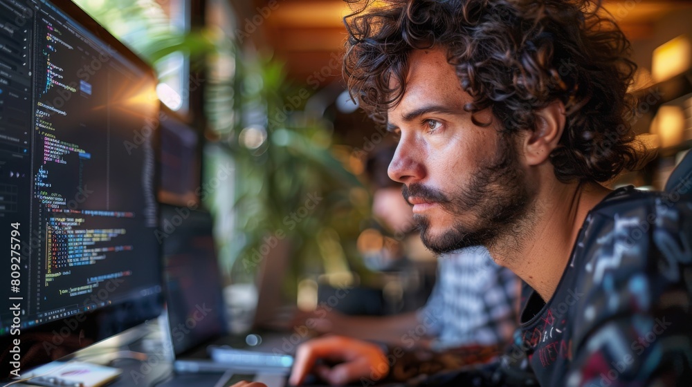 A young male software developer is working on a new project A young male software developer is working on a new project