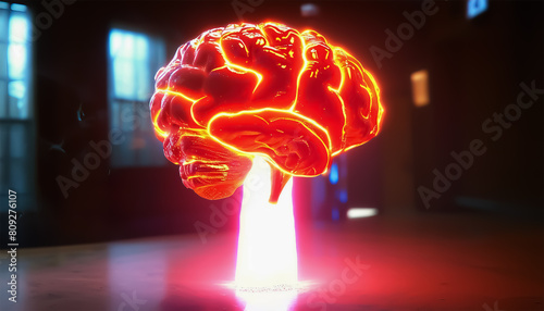 Glowing brain. Artificial intelligence concept. Neural connections