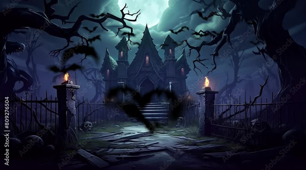 Flying bat near misty forest castle, adding mystique to the eerie landscape
Seamless looping 4k time-lapse virtual video animation background. Generated AI