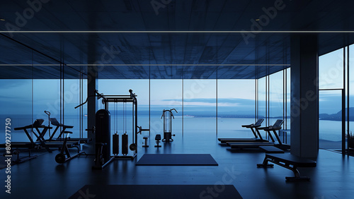 Moonlit Fitness: A Minimalist Gym with a Sea View © 대연 김