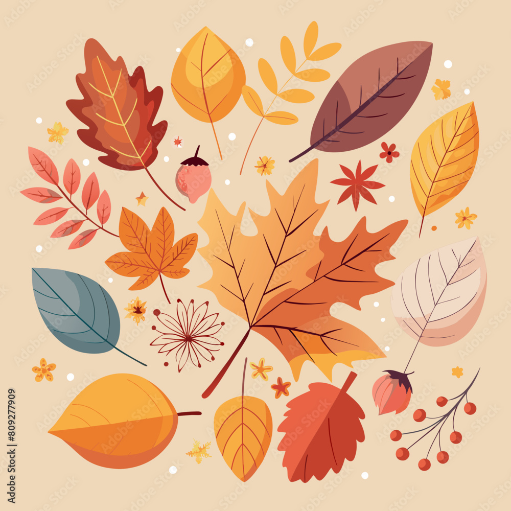 autumn composition of dry autumn leaves and flowers on a pastel background, top view, copyspace