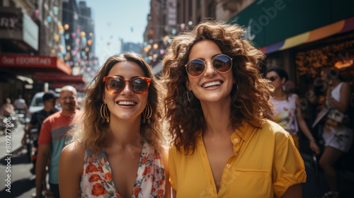 Two Women in Sunglasses Standing in the Street