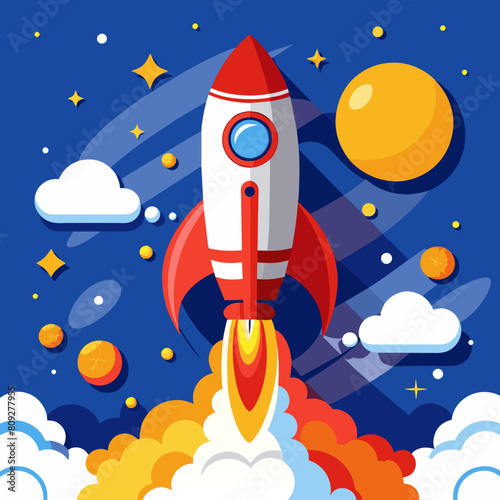 A red and white rocket being launched