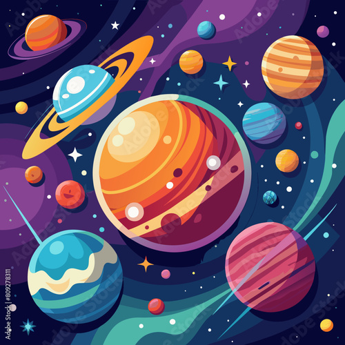 AI Generated. AI Generative. Solar system universe galaxy space planets poster background decoration. Graphic Art