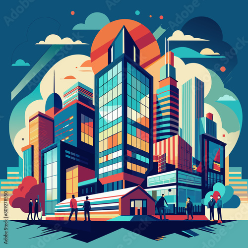 Multiple exposure of office buildings, exteriors and architecture reflecting the fast-paced business atmosphere in an ever-evolving and changing business world.
