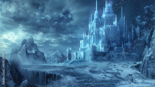 Fantasy ice castle image illustration landscape.